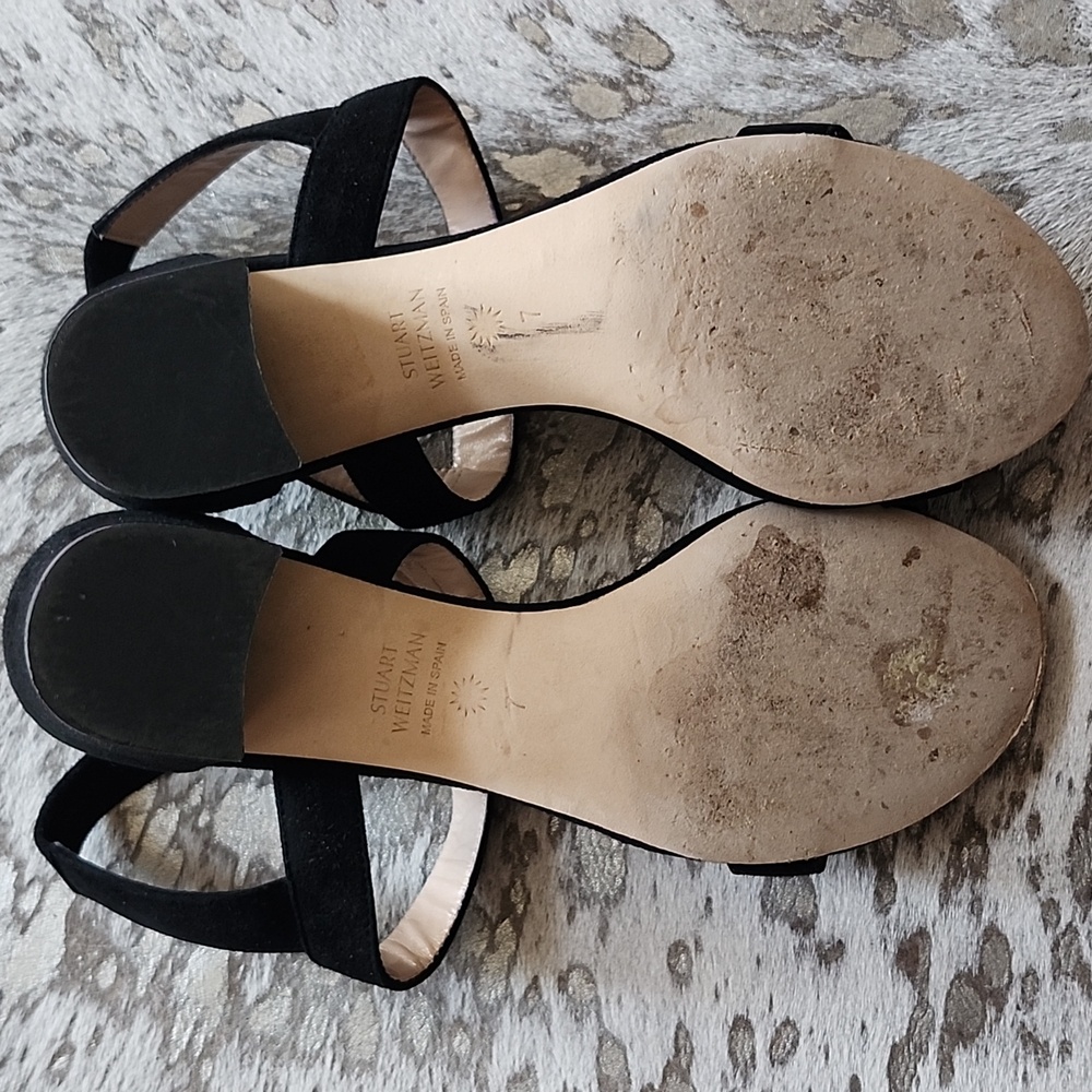 Stuart Weitzman Tisha Block Heel Suede Sandal Sz7 - Picture 6 of 8